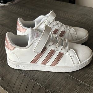 Adidas Kids White and Rose Gold Sneakers